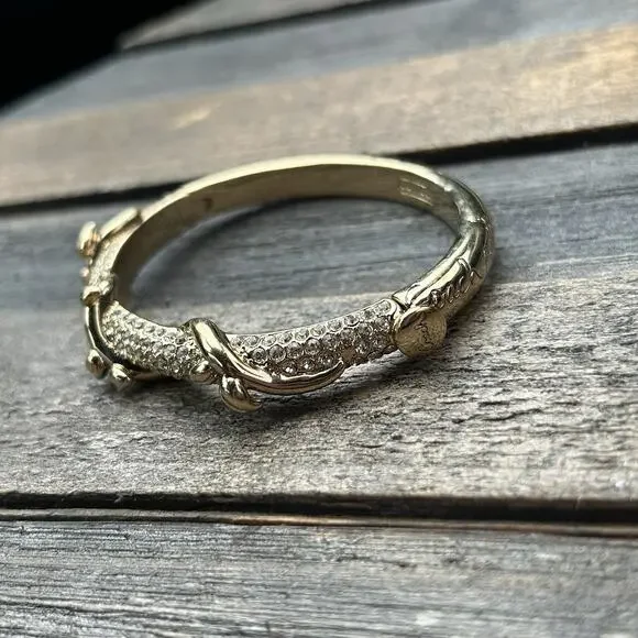 Coach Womens Gold Tone Crystal Pave Script Vine Hinge Bangle Bracelet - Picture 16 of 16